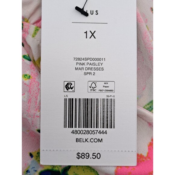 Crown & Ivy Pink Paisley Floral Short Peasant Dress 3/4 Sleeves NWT Size 1X - Picture 3 of 8